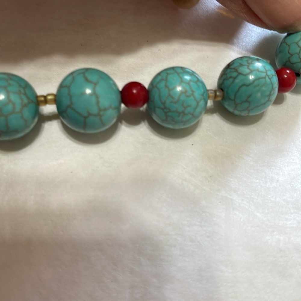 Sterling Silver Turquoise Glass / Coral Necklace - Picture 3 of 8